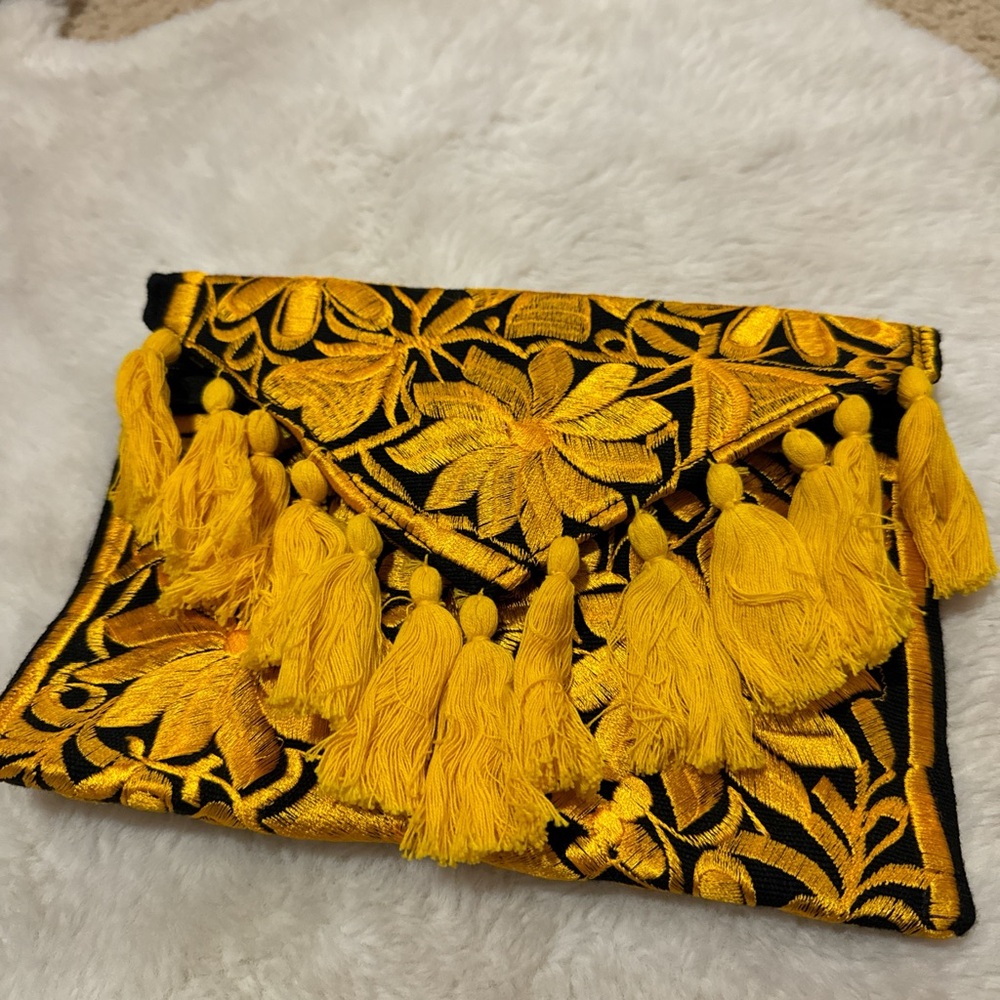 yellow embroidered floral bag
